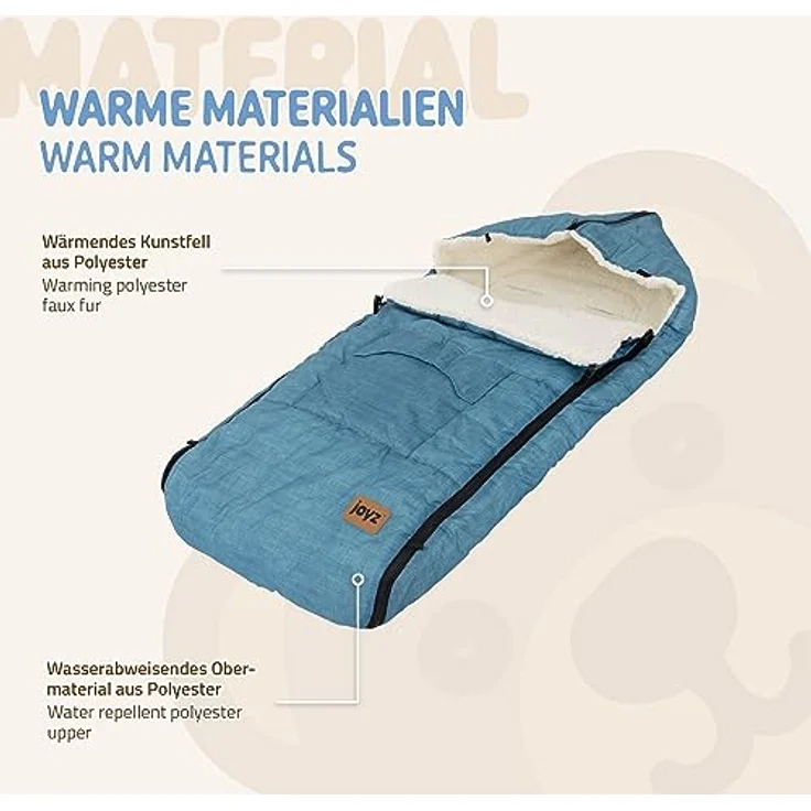 Joyz Fußsack Babyfußsack aus Fleece mit Reißverschluss Winterfußsack, Babyschlafsack Blau bei 40°C waschbar 94x48x10cm inkl. Tasche – Bild 7