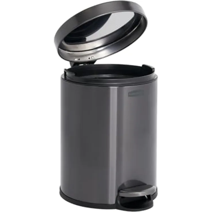 Rubbermaid Runder Step-On Mülleimer 6L, Anthrazit Edelstahl – Kompakter Pedaleimer mit langsam schließendem Deckel und entnehmbarem Einsatz für Bad, Küche und Büro – 2179250