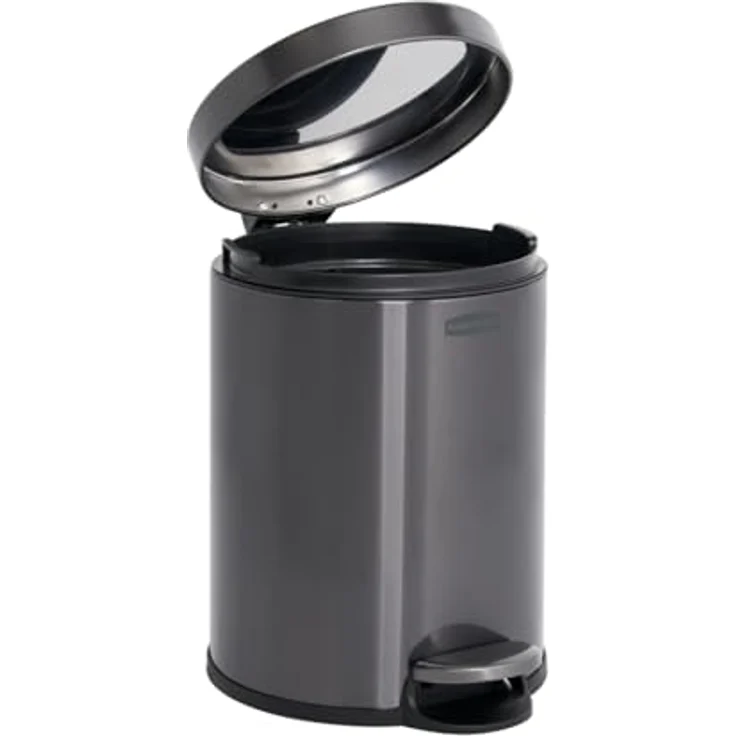 Rubbermaid Runder Step-On Mülleimer 6L, Anthrazit Edelstahl – Kompakter Pedaleimer mit langsam schließendem Deckel und entnehmbarem Einsatz für Bad, Küche und Büro – 2179250 – Bild 1
