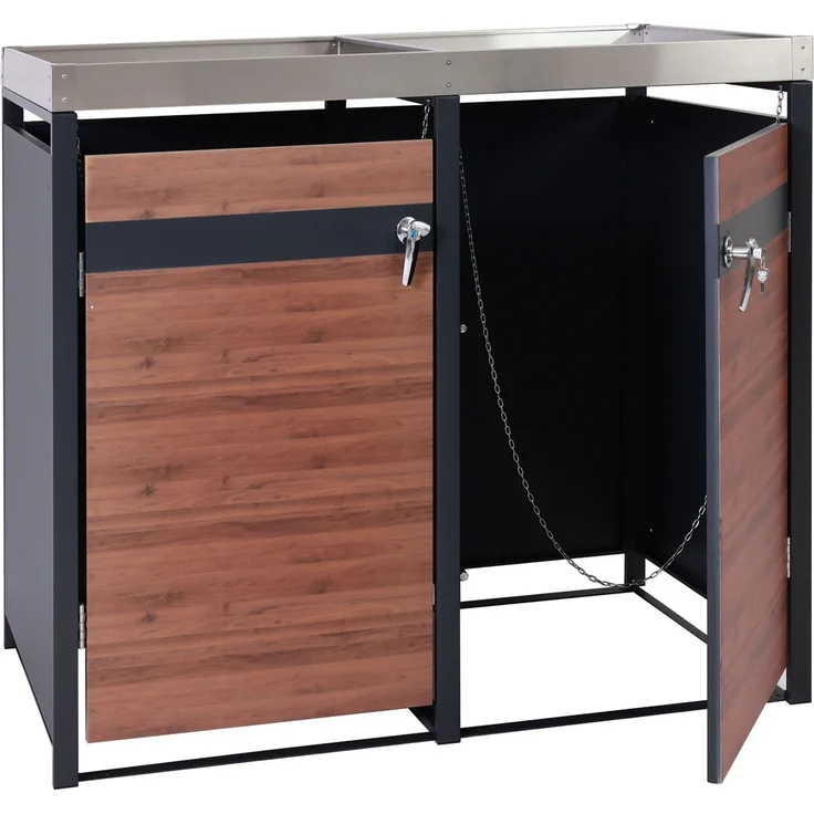 2er Mülltonnenverkleidung mit Pflanzkasten HWC-J82, erweiterbar, Metall 59kg, anthrazit ~ Kirsche-Holzoptik dunkelbraun – Bild 8
