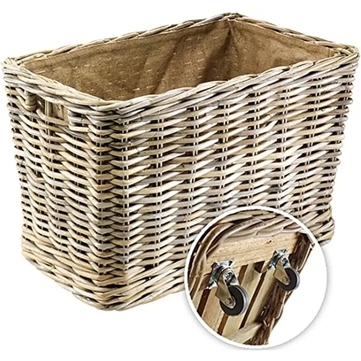 Kobolo Kaminholzkorb Holzkorb aus Rattan mit Jute und stabilen Rollen