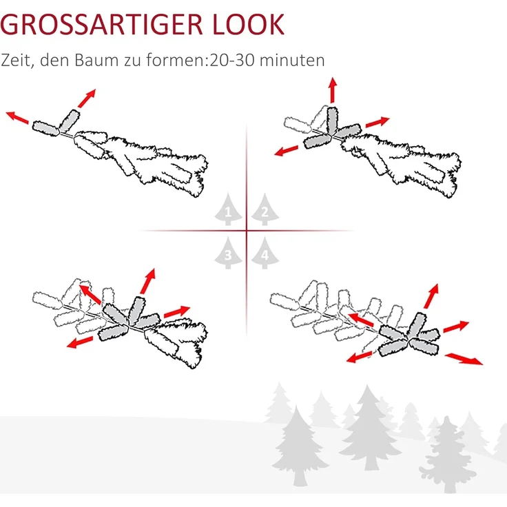 HOMCOM Künstlicher Weihnachtsbaum Vorbeleuchteter Weihnachtsbaum, Tannenbaum, mit LED-Lichter Kunsttanne, Grün+Weiß Ø65x180 cm – Bild 6