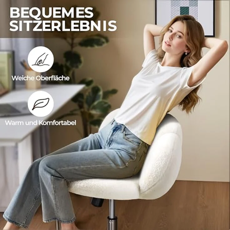 Yaheetech Schreibtischstuhl Bürostuhl Ergonomisch Bürosessel in Wolkenform Schminktischstuhl bis 136 kg Belastbar Computerstuhl Höhenverstellbar für Schlafzimmer Büro Wohnzimmer Weiß – Bild 6