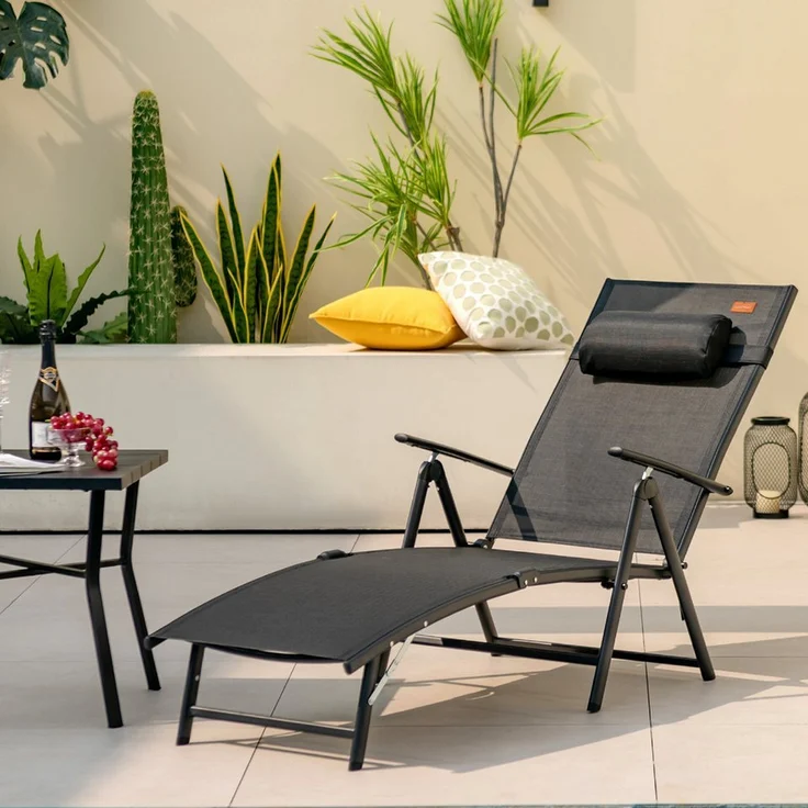 COSTWAY Gartenliege Sonnenliege, klappbar, 7-fach verstellbar, mit Kopfstütze – Bild 5