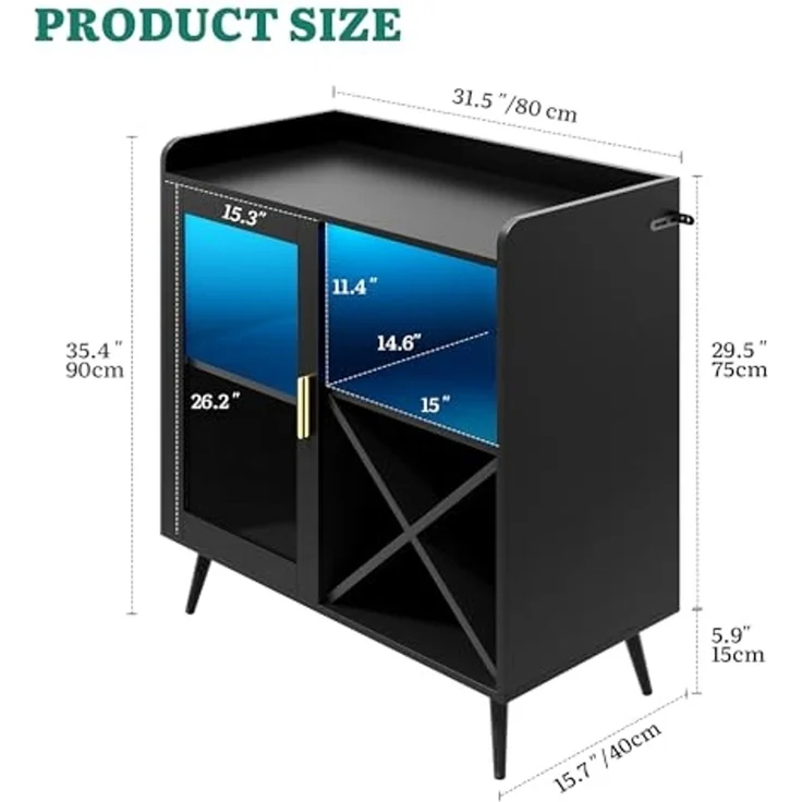YITAHOME Kleiner Barschrank mit LED-Lichtern, Acryltür & Weinregal, Kaffeebar mit Getränkehaltern, Sideboard für Hausbar, Esszimmer, Wohnzimmer oder Küche, Schwarz – Bild 3