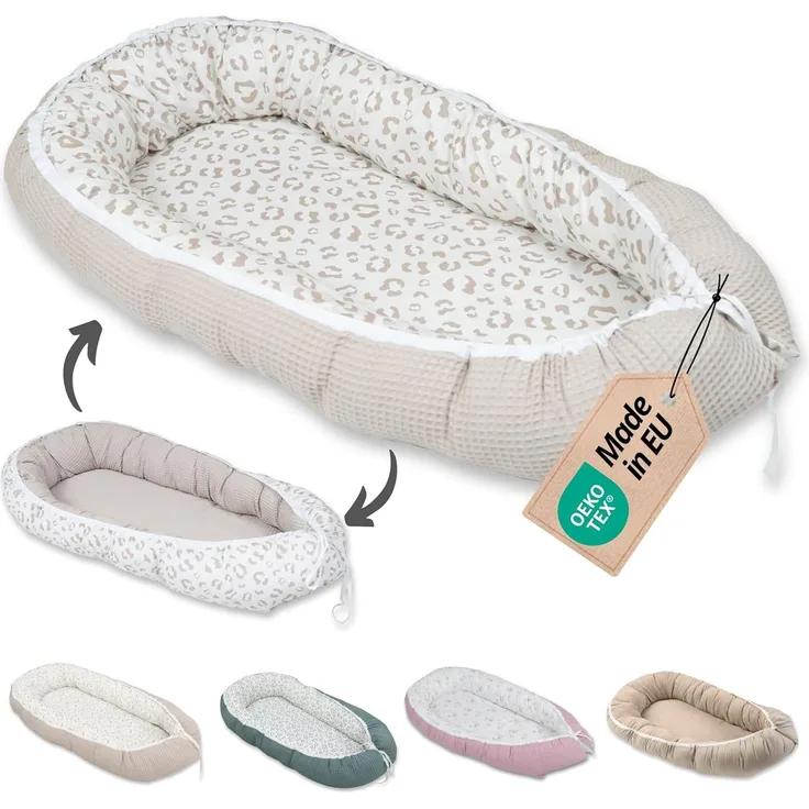 ULLENBOOM ® Bettnestchen Kuschelnest Baby 55x95 cm, kuscheliges Babynest, Made in EU, (1-tlg), Ideal für Neugeborene als Reisebett, Leo