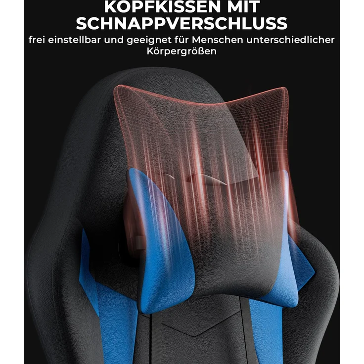 Faumrta Gaming Stuhl Ergonomisch Gaming Chair mit Lendenkissen und Kopfstütze, Gamer Stuhl H?henverstellbar, Pc Stuhl für Erwachsene M?dchen Junge,SchwarzblauPVC58.5cm*63cm*120.5cmBlack+Blue – Bild 4