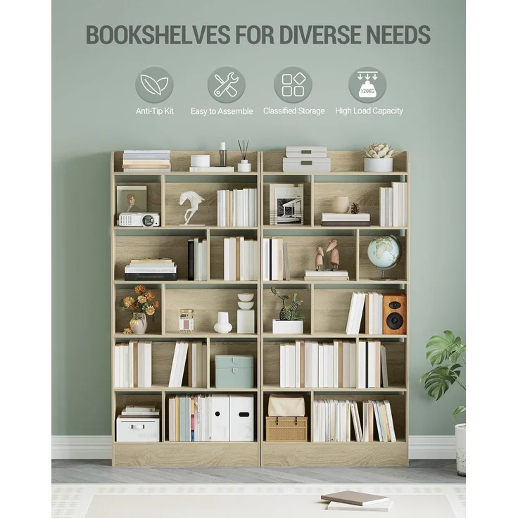 Bücherregal, Bücherschrank, mit 6 Fächern, Aufbewahrungsregal, Standregal, für Wohnzimmer, Büro, Schlafzimmer, 24 x 80 x 170 cm, Eichenbeige – Bild 4