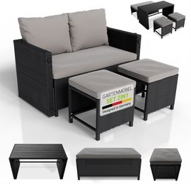 Juskys 2in1 Polyrattan Relax Gartenmöbel Set Jamaika – Tisch, Gartenlounge Sofa