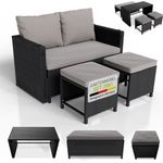 Juskys 2in1 Polyrattan Relax Gartenmöbel Set Jamaika - Tisch, Gartenlounge Sofa - Balkonmöbel Sitzgruppe für Balkon, Garten - Outdoor Lounge schwarz / grau
