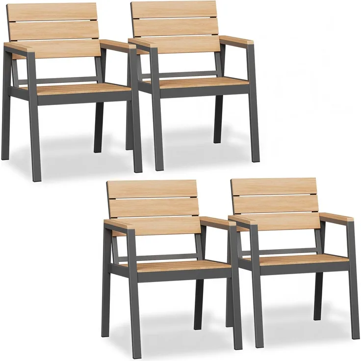 JUMMICO Gartenstuhl 4er Set, klappbar mit breiter Rückenlehne & Voll-Aluminium, Holzoptik