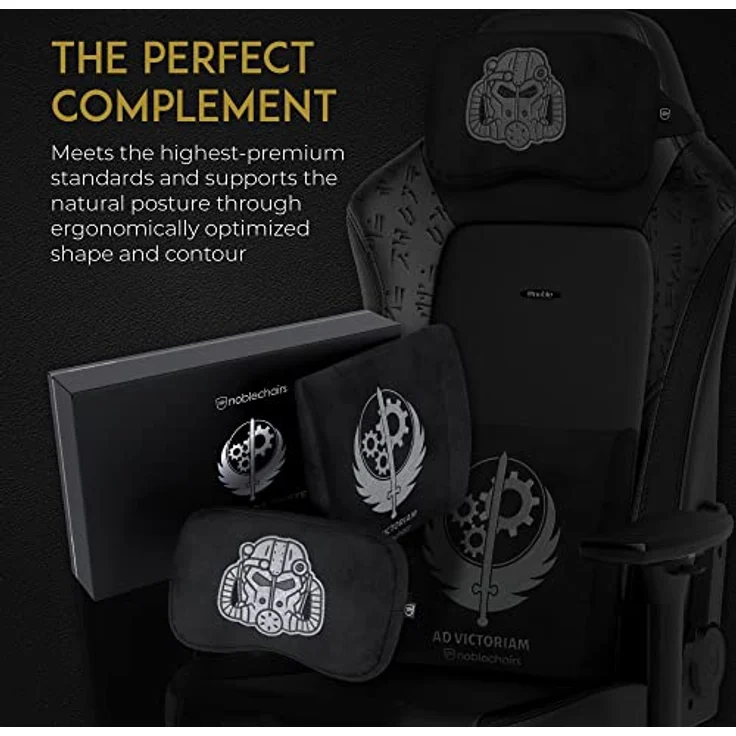 noblechairs Memory Foam Kissen-Set Fallout Brotherhood of Steel Special Edition, Ergonomisches Kissen für Gaming-Stühle mit Lendenwirbelstütze und Nackenkissen, schwarzer Polyesterbezug – Bild 5