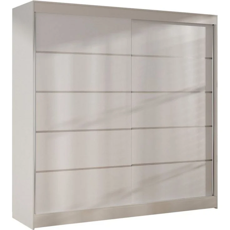 Kleiderschrank Basti IV 200 cm - Schwebetürenschrank mit Kleiderstange und Einlegeboden, Schlafzimmerschrank mit 2 Türen, Schiebetüren, 200x215x58 cm (Weiß)