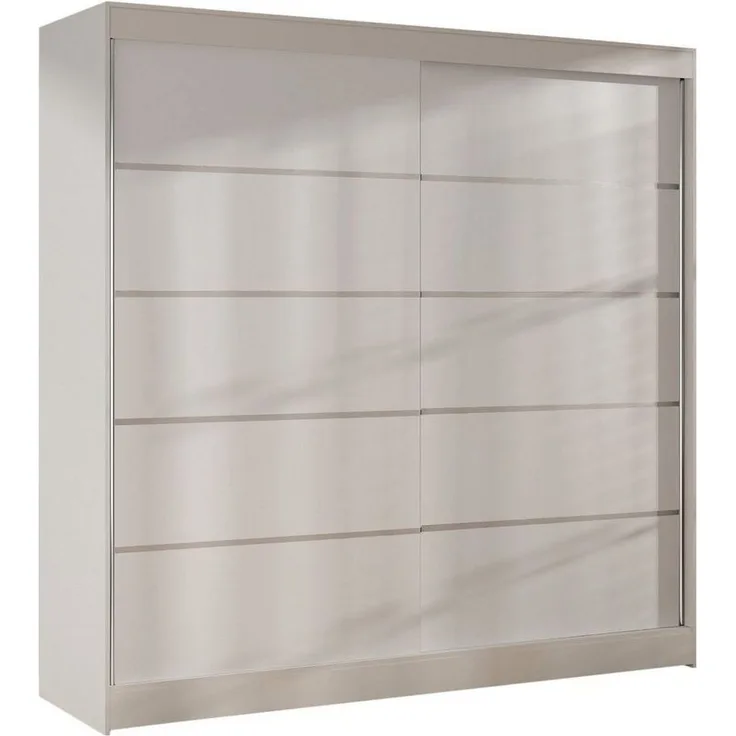 Kleiderschrank Basti IV 200 cm - Schwebetürenschrank mit Kleiderstange und Einlegeboden, Schlafzimmerschrank mit 2 Türen, Schiebetüren, 200x215x58 cm (Weiß)