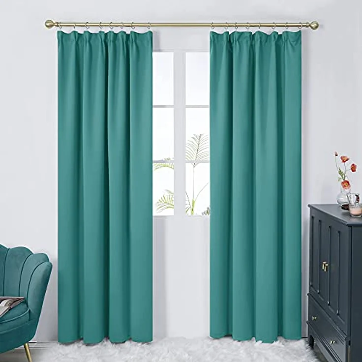 Deconovo Gardinen Wohnzimmer Blickdicht mit Kräuselband für Schienen Türkis | 2er Set, H 175 x B 140 cm, Thermogardine Wärmeisolierend, Schlafzimmer Vorhänge, für Thermal Curtain, UV-schutz, Übergardinen – Bild 4