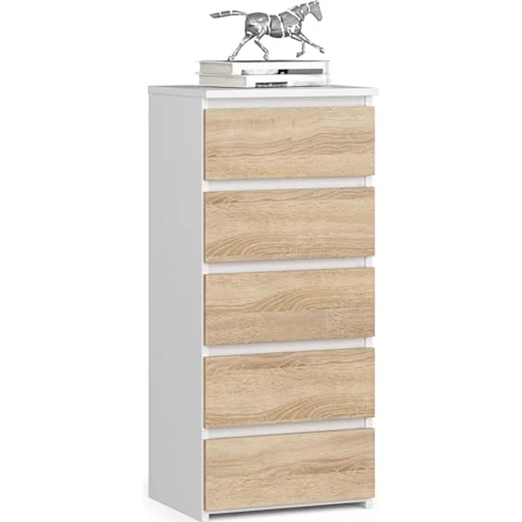 Home Collective Kommode 40 cm breit Holz Highboard Sideboard für Flur Schlafzimmer Wohnzimmer (Mehrzweckschrank Schrank schmal Kommode Schlafzimmer mit Schubladen), Kinderzimmer Organizer, 92 cm hoch mit 5 Schubladen weiß-sonoma Eiche – Bild 2
