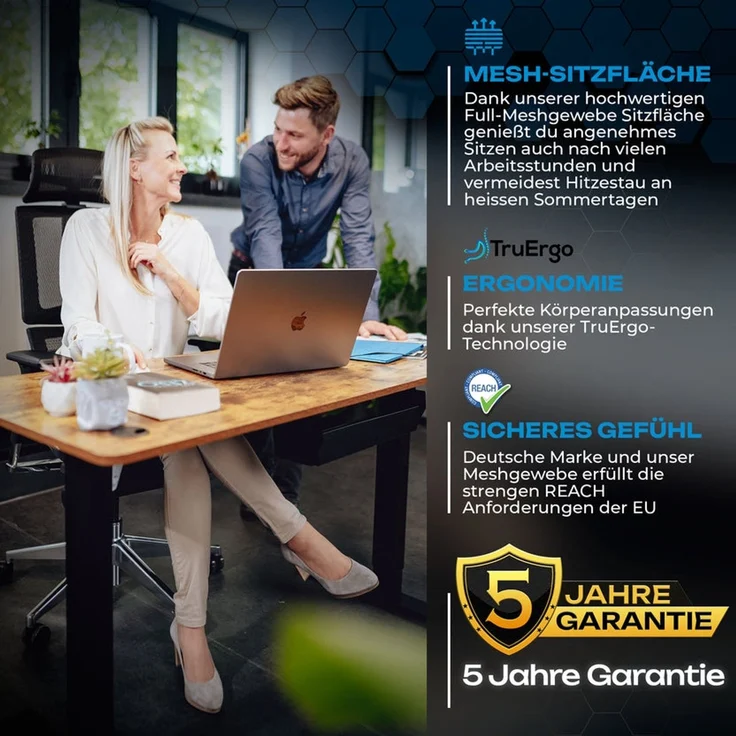 VALKENSTOL M7 MESH-SITZ Bürostuhl ergonomisch mit Schaumstoff Sitz - 5 Jahre Garantie - adaptive Lordosenstütze - tiefenverstellbare und neigbare Sitzfläche – Bild 7