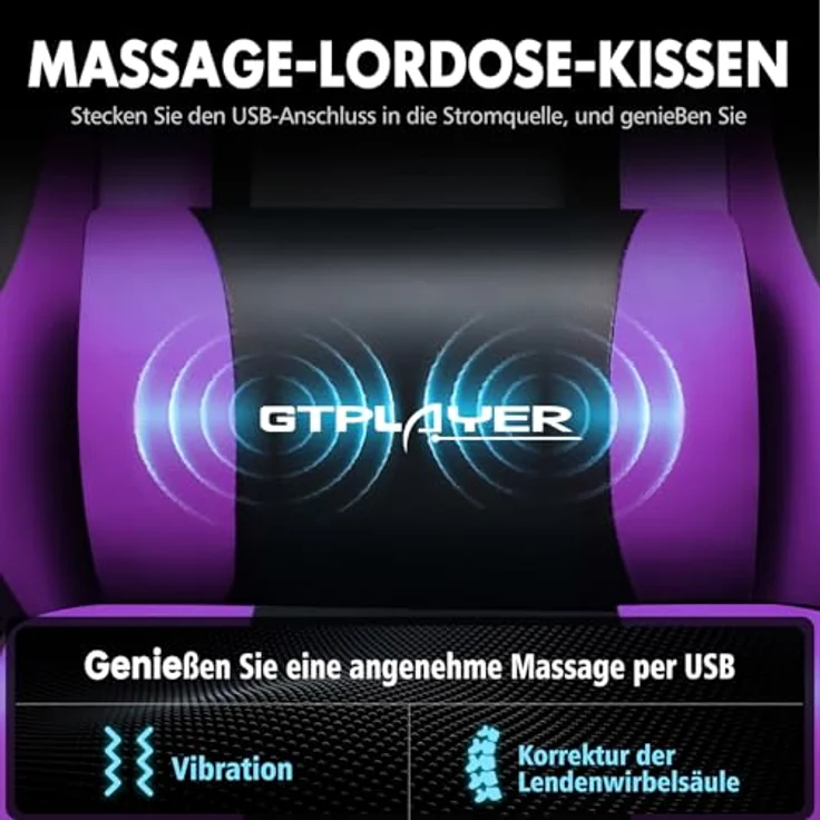 GTPLAYER Gaming Stuhl, Bürostuhl, Ergonomischer Pc Stuhl, Gaming Sessel mit Massagelendenwirbelstütze, Task Stühle mit Fußstütze und Kopfstütze, Lila Kunstleder – Bild 5