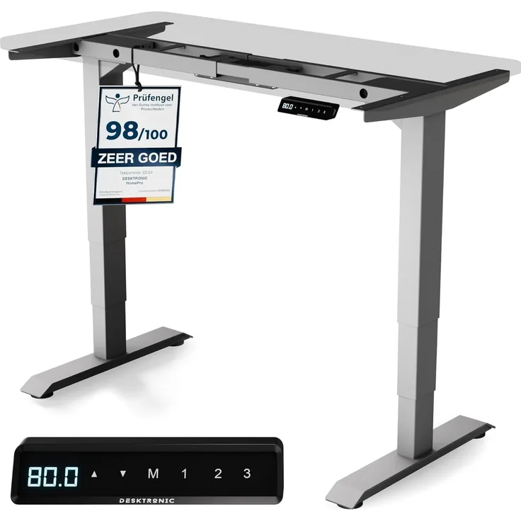 Desktronic Elektrisch Höhenverstellbarer Schreibtischgestell HomePro, Grau, mit Memory-Funktion, Anti-Kollisions Technologie, USB-A und USB-C-Ladeanschlüssen