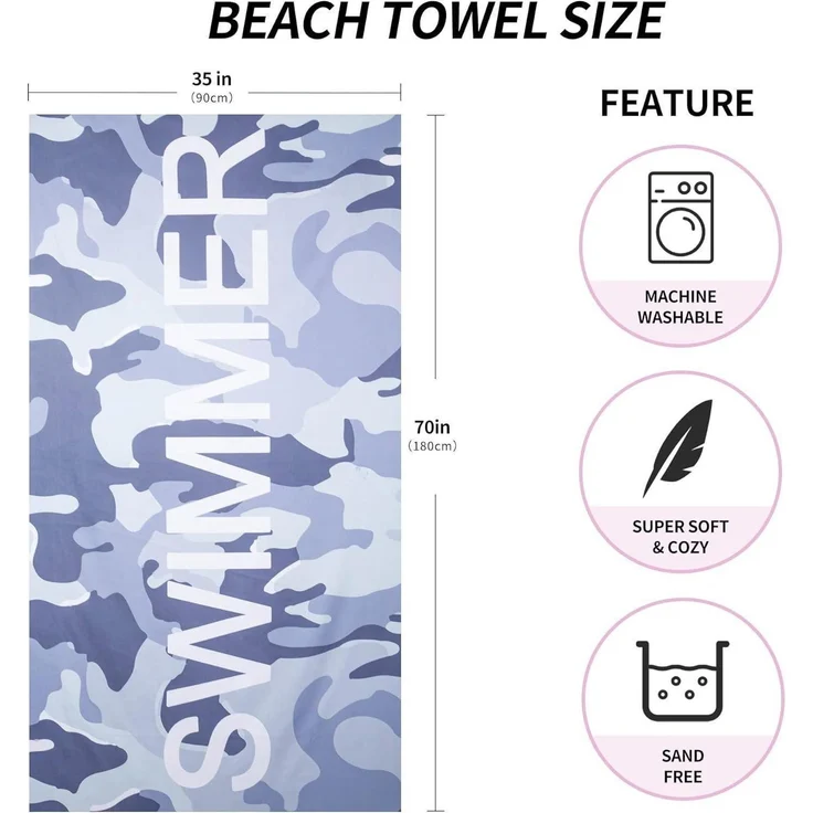 Mikrofaser Strandtuch Camouflage Grau 180x90cm Sandabweisend Schnelltrocknend – Bild 3