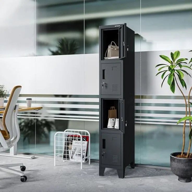 Jan Nowak Spind Metall abschließbar Schließfachschrank Umkleideschrank Fächerschrank mit 4 Fächern, 172 x 30 x 45 cm, Sozialschrank, Personalspind, Metallschrank mit Belüftung – Bild 9