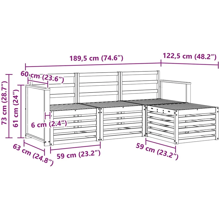 vidaXL Outdoor-Sofagarnitur 4 stk. 4-Sitzer Natur Massivholz Akazie 3384200 – Bild 7