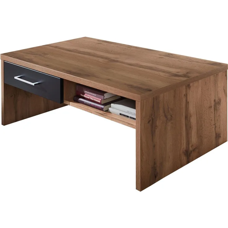 Innostyle 'Sonate' Couchtisch mit 2 Schubladen, Lack Laminat Schwarz/Eiche Altholz