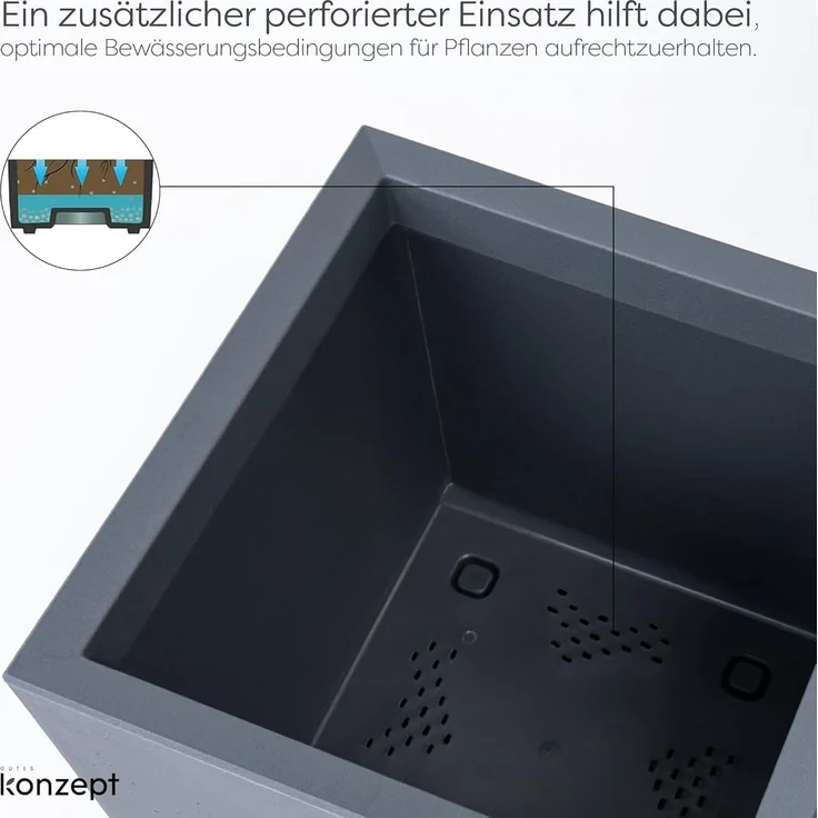 KONZEPT Pflanzkübel groß außen, Blumenkübel mit Rollen, aus Kunststoff (40 x 40 x 59 cm), ideal für Balkon, Terrasse und Garten – Bild 3