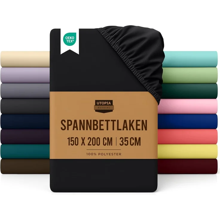 Utopia Bedding - Spannbettlaken 150x200 cm - Schwarz - Oeko-Tex Zertifiziertes Gebürstete Polyester-Mikrofaser Spannbetttuch - 35 cm Tiefe Tasche – Bild 1