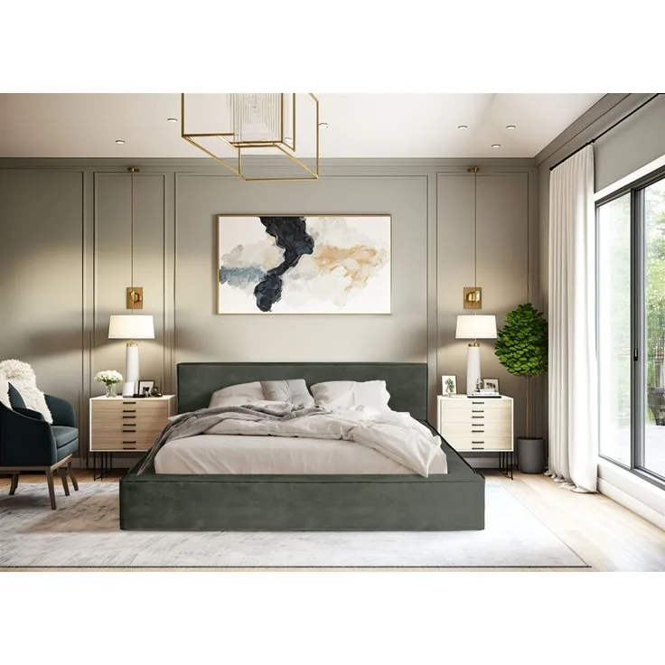 Polsterbett Doppelbett OMAHA 140x200cm in Stoff Macau Grün