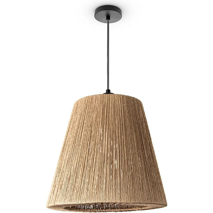 Paco Home Pendelleuchte VORGU, ohne Leuchtmittel, E27 Pendelleuchte Papier Boho Rattan Optik Natur Deckenlampe Vintage – Bild 5
