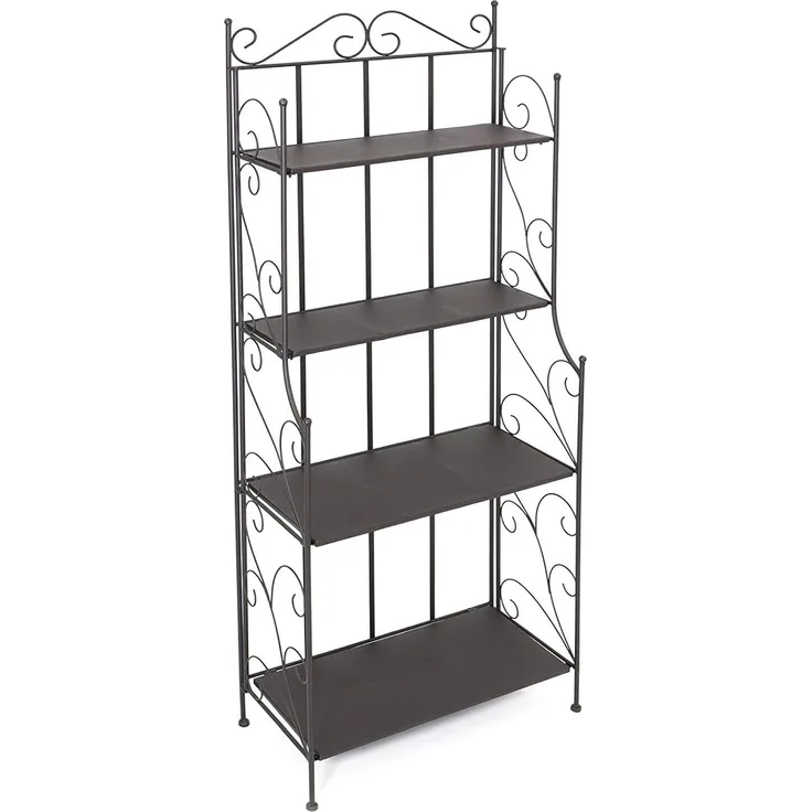 großes Metallregal mit 4 Böden, schwarz, im Antik Design