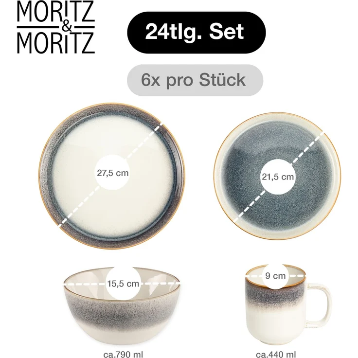 Moritz & Moritz TARENTO grau Geschirrset 24 tlg. – Bild 2