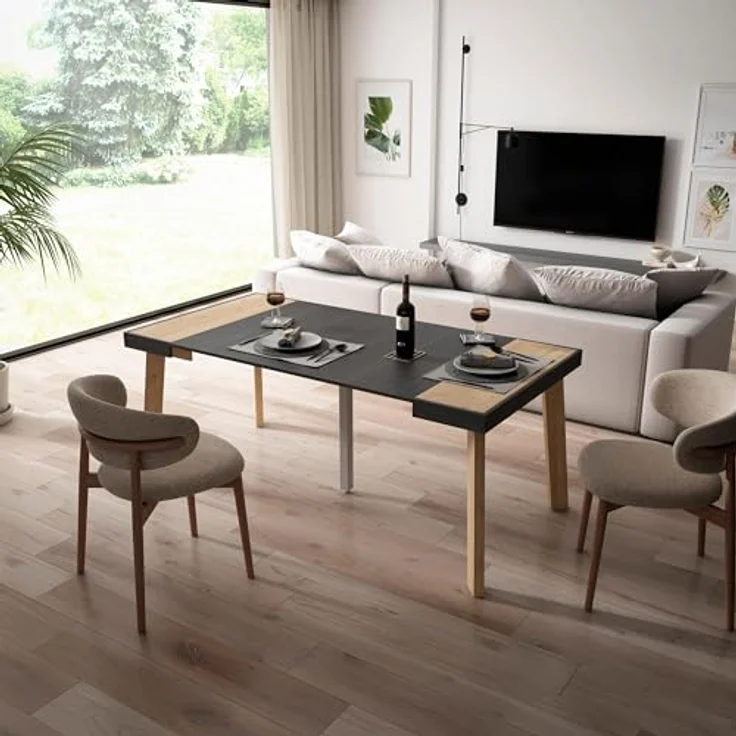 Skraut Home | Ausziehbarertisch | Multifunktionaler ausziehbarer | 180 | Für 8 Gäste | Hölzerne Beine | Moderner Stil | Eiche Schwarz – Bild 2