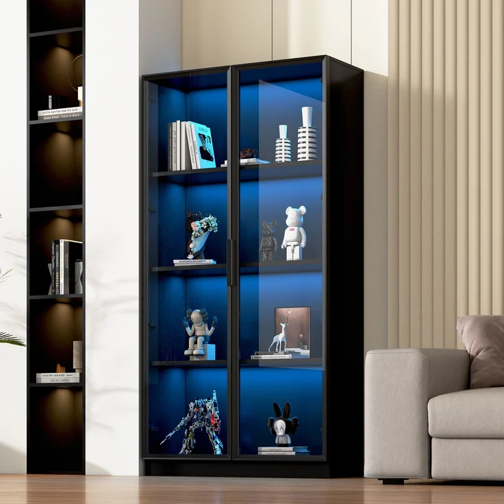 Vitrine aus schwarzer Spanplatte mit Glastüren und App-gesteuerter LED-Beleuchtung,H 160 x T 160 x B 40 cm – Bild 2
