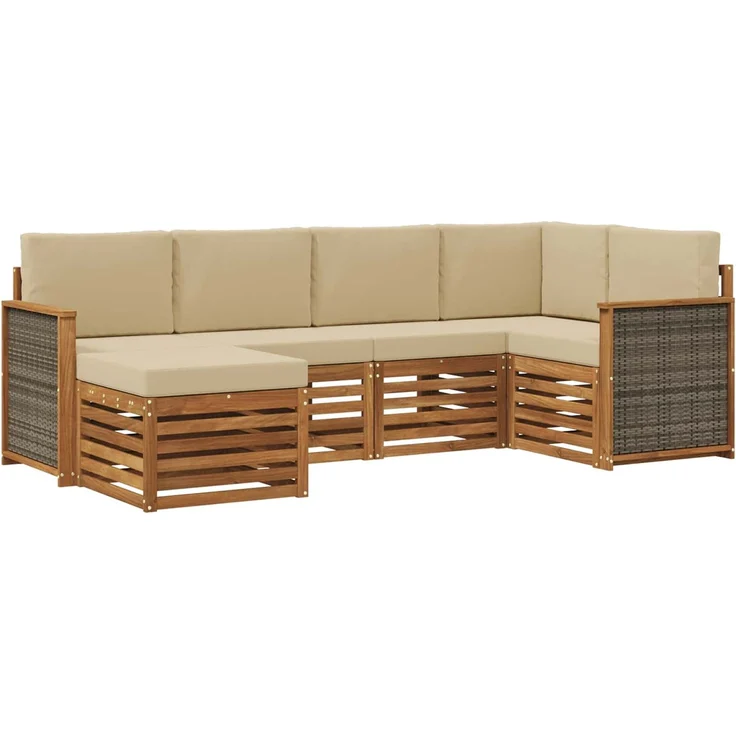 vidaXL Outdoor-Sofagarnitur 6 stk. 5-Sitzer Natur und Beige 3384559 – Bild 2