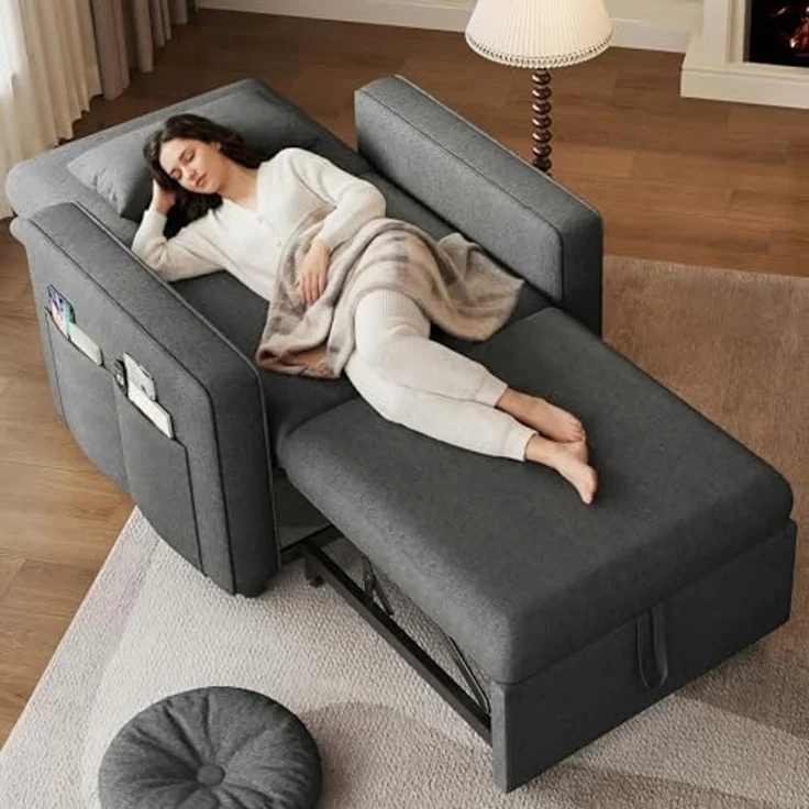 YITAHOME Schlafsessel mit Bettfunktion 192×88 cm, 3-in-1 Ausziehbares Schlafsofa, Verstellbares Einzelsessel mit Kissen und Seitentasche, Sofa mit Schlaffunktion für Wohnzimmer Wohnung, Hellgrau – Bild 2