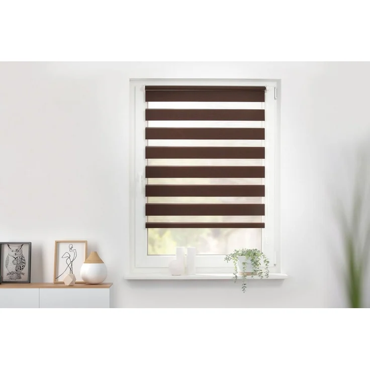 Lichtblick Doppelrollo Klemmfix ohne Bohren, Streifen, Blickdicht, Klemmträger-Montage, Sichtschutz, Wandmongtage, Deckenmontage, für Fenster und Türen Dunkelbraun,120x150 cm (B x L) – Bild 2