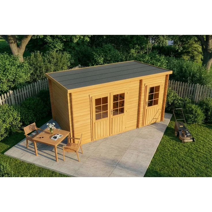 Alpholz Pultdach Gartenhaus Maria mit Anbau Gartenhaus aus Holz in Pinie Holzhaus mit 28 mm Wandstärke Blockbohlenhaus mit Montagematerial – Bild 4