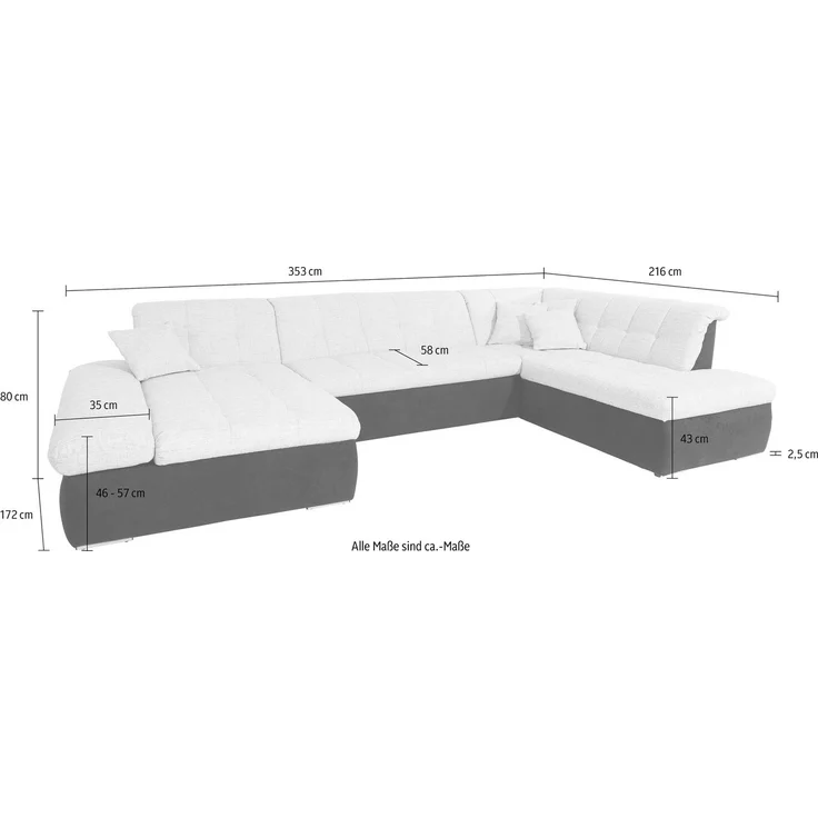DOMO collection Wohnlandschaft Moric U-Form auch in Cord, im XXL-Format, wahlweise mit Bettfunktion und Armlehnenverstellung – Bild 3