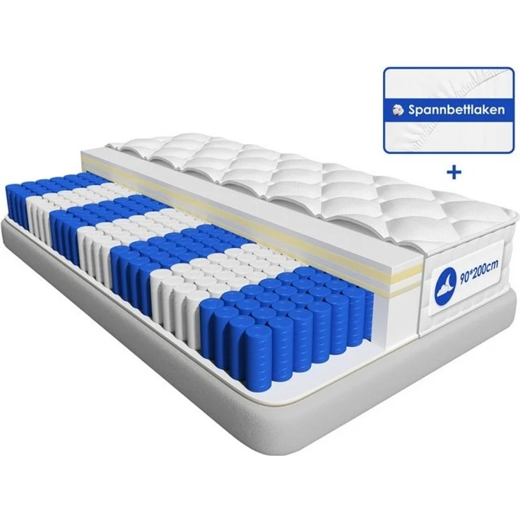 Taschenfederkernmatratze Matratze, 7-Zonen Federkernmatratze Matratzen mit Spannbettlaken, H3, Hiazurm, 25 cm hoch, (EU-Qualitätszertifizierung, Orthopädische Taschenfederkernmatratze mit Atmungsaktive Bezug), Integrierter Topper,Matratze für Kinder un... – Bild 4