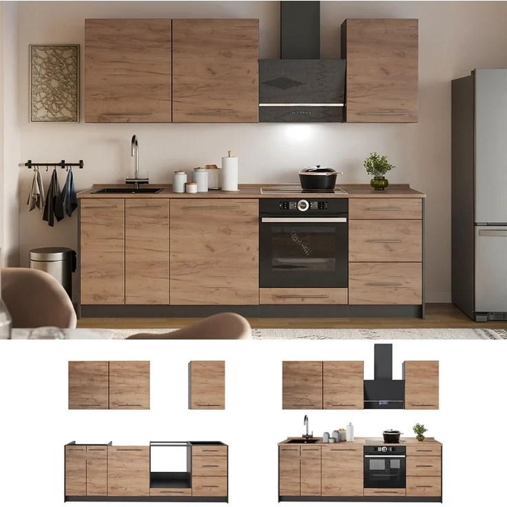 Küchenzeile Fame-Line Goldkraft Eiche/Weiß 230 cm, AP Eiche Vicco – Bild 4