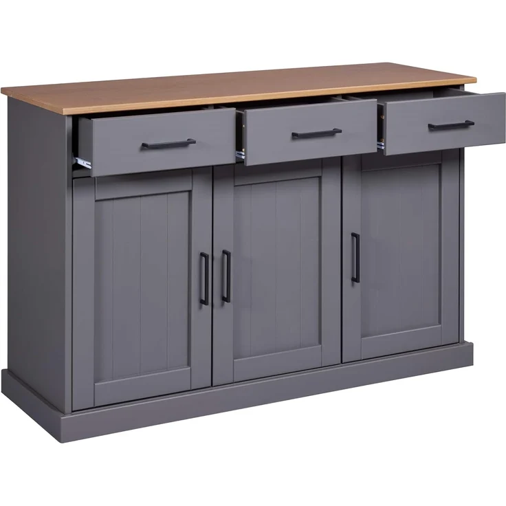 Inter Link – Kommode – Anrichte - Buffet – Sideboard – Kiefer massivholz – FSC - 3 Türen – 3 Schubladen – Landhausstil – Forenzo - Zandiara 3T3Sgrau - Grau/Oak colori – Bild 4