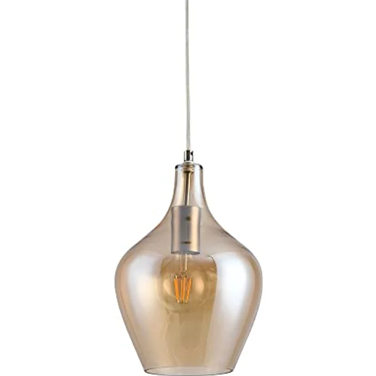 LA BURBUJA Pendelleuchte Ø22cm – Matt Nickel, Glas Bernstein, 1-flammig E27 für stilvolles Ambiente – Bild 4