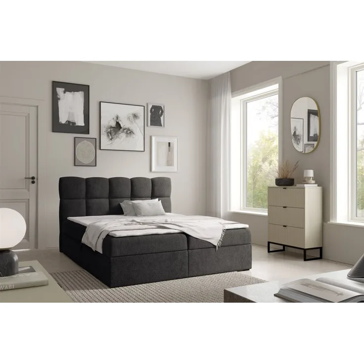 Boxspringbett Schlafzimmerbett PAROZO PREMIUM 200x220cm Stoff Coral Schwarz