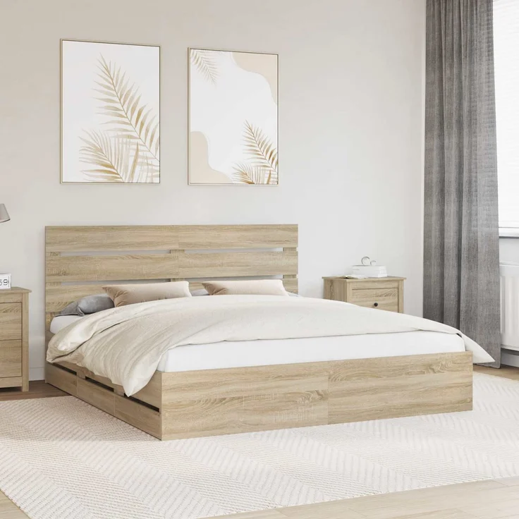 vidaXL Bettrahmen Sonoma-Eiche 200 x 200 cm Ingenieurs Holz 3411809 – Bild 1
