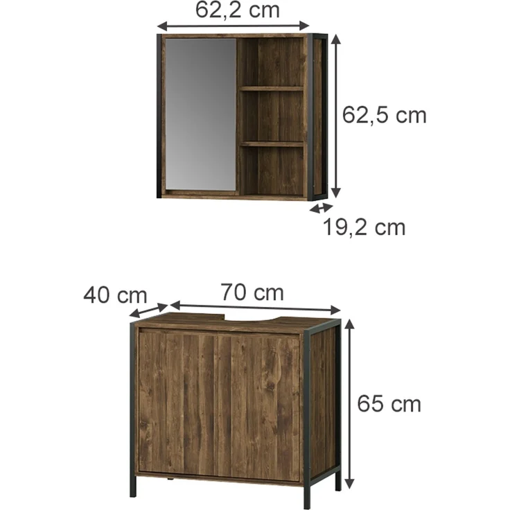 Badmöbel-Set Naola Eiche/Schwarz 2-teilig Vicco – Bild 2