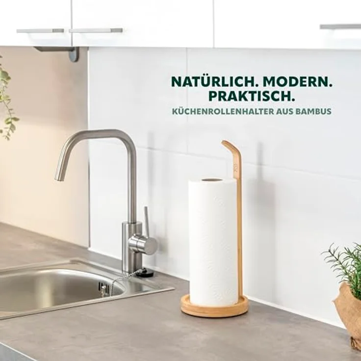 Küchenrollenhalter aus Bambus mit Schutzpads am Boden – Bild 3