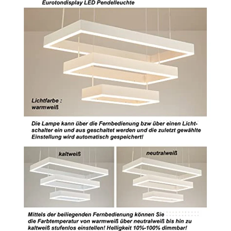 Euroton LED Pendelleuchte LED Pendelleuchte 6053 Fernbedienung warmweiß bis kaltweiß einstellbar, LED fest integriert – Bild 5