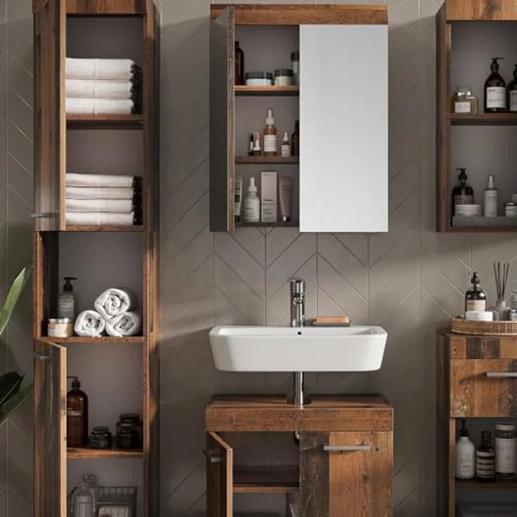 Vichy Badmöbelset Luna, 5-teiliges Oldstyle Badmöbel-Set mit Waschbeckenunterschrank und Spiegelschrank – Bild 5